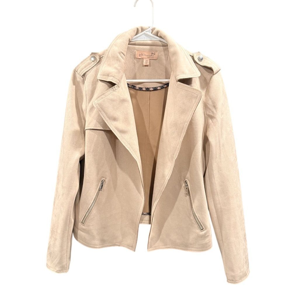 Philosophy Cropped Faux Suede Moto Jacket Beige Medium